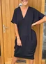 Women Plain Half Sleeve Summer Slit Dress V Neck Daily Casual Maxi Tank A-Line Dress