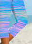 Women Striped Capris Elastic Waist Pants Casual Summer Trousers