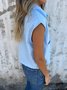Women Plain Short Sleeve Shirt Summer Buckle Shawl Collar Daily Casual Top