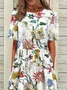 Women Floral Half Sleeve Summer Printing Dress Crew Neck Daily Casual Maxi A-Line Dress