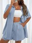Women Plain Split Joint Two-Piece Set Daily Short Sleeve Casual Summer Top With Pants Matching Set