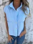 Women Plain Short Sleeve Shirt Summer Buckle Shawl Collar Daily Casual Top