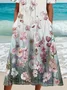 Women Floral Half Sleeve Summer Printing Dress Crew Neck Daily Casual Maxi A-Line Dress