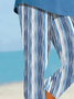 Women Striped Capris Elastic Waist Pants Casual Summer Trousers