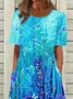 Women Floral Half Sleeve Summer Printing Dress Crew Neck Daily Casual Maxi A-Line Dress