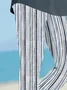 Women Striped Capris Elastic Waist Pants Casual Summer Trousers