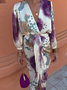 Women Floral Lace-up Two-Piece Set Daily Long Sleeve Casual Spring/Fall Top With Skirt Matching Set