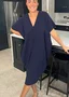 Women Plain Half Sleeve Summer Slit Dress V Neck Daily Casual Maxi Tank A-Line Dress