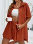 Women Plain Split Joint Two-Piece Set Daily Short Sleeve Casual Summer Top With Pants Matching Set