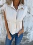Women Plain Short Sleeve Shirt Summer Buckle Shawl Collar Daily Casual Top