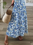 Women Floral Short Sleeve Summer Printing Dress V Neck Daily Casual Maxi X-Line Dress