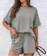 Women Plain Pocket Stitching Dolman Sleeve Two-Piece Set Daily Half Sleeve Casual Summer Top With Pants Matching Set