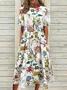 Women Floral Half Sleeve Summer Printing Dress Crew Neck Daily Casual Maxi A-Line Dress