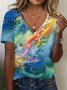 Women Abstract Short Sleeve Tee T-shirt V Neck Printing Casual Summer Graphic Tee Top