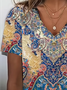 Women Floral Short Sleeve Tee T-shirt V Neck Printing Casual Summer Graphic Tee Top