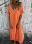 Women Plain Short Sleeve Summer Split Joint Dress V Neck Daily Vintage Maxi Tank A-Line Dress