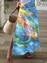 Women Abstract Short Sleeve Summer Printing Dress V Neck Daily Casual Maxi X-Line Dress