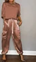 Women Plain Pocket Stitching Two-Piece Set Daily Half Sleeve Casual Summer Top With Pants Matching Set