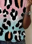 Women Leopard Short Sleeve Tee T-shirt Crew Neck Printing Casual Summer Graphic Tee Top
