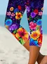 Women Floral Capris Elastic Waist Pants Casual Summer Trousers