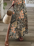 Women Floral Short Sleeve Summer Printing Dress V Neck Daily Casual Maxi X-Line Dress