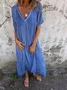 Women Plain Short Sleeve Summer Split Joint Dress V Neck Daily Vintage Maxi Tank A-Line Dress