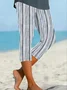 Women Striped Capris Elastic Waist Pants Casual Summer Trousers