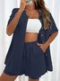 Women Plain Split Joint Two-Piece Set Daily Short Sleeve Casual Summer Top With Pants Matching Set