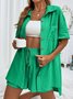 Women Plain Split Joint Two-Piece Set Daily Short Sleeve Casual Summer Top With Pants Matching Set