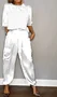 Women Plain Pocket Stitching Two-Piece Set Daily Half Sleeve Casual Summer Top With Pants Matching Set