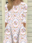 Women Floral Half Sleeve Summer Printing Dress Crew Neck Daily Casual Maxi A-Line Dress