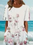 Women Floral Half Sleeve Summer Printing Dress Crew Neck Daily Casual Maxi A-Line Dress