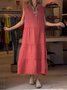 Women Plain Sleeveless Summer Split Joint Dress Half Open Collar Daily Vintage Maxi Tank A-Line Dress