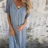 Women Plain Short Sleeve Summer Split Joint Dress V Neck Daily Vintage Maxi Tank A-Line Dress