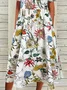 Women Floral Half Sleeve Summer Printing Dress Crew Neck Daily Casual Maxi A-Line Dress