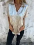 Women Plain Short Sleeve Shirt Summer Metal Shawl Collar Daily Casual Top