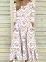 Women Floral Half Sleeve Summer Printing Dress Crew Neck Daily Casual Maxi A-Line Dress