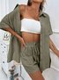 Women Plain Split Joint Two-Piece Set Daily Short Sleeve Casual Summer Top With Pants Matching Set