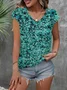 Women Floral Short Sleeve Tee T-shirt V Neck Printing Casual Summer Graphic Tee Top