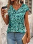Women Floral Short Sleeve Tee T-shirt V Neck Printing Casual Summer Graphic Tee Top
