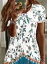 Women Floral Short Sleeve Summer Printing Dress Crew Neck Daily Casual Mini Tunic H-Line Dress
