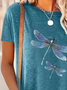 Women Dragonfly Short Sleeve Tee T-shirt Crew Neck Printing Casual Summer Graphic Tee Top