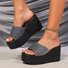 Gold Wedge Heel Heightening Slippers For Women Summer New Thick Bottom Sequins Net Celebrity Fashion Casual Sandals