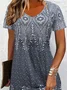 Women Floral Short Sleeve Summer Printing Dress Crew Neck Daily Casual Mini Tunic H-Line Dress