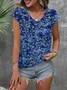 Women Floral Short Sleeve Tee T-shirt V Neck Printing Casual Summer Graphic Tee Top
