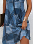 Women Faux Denim Print Graphic Short Sleeve Summer Printing Dress Crew Neck Daily Casual Mini Tunic H-Line Dress