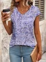 Women Floral Short Sleeve Tee T-shirt V Neck Printing Casual Summer Graphic Tee Top