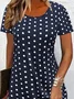 Women Polka Dots Short Sleeve Summer Printing Dress Crew Neck Daily Casual Mini Tunic H-Line Dress