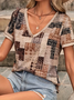 Women Geometric Short Sleeve Tee T-shirt V Neck Printing Casual Summer Graphic Tee Top