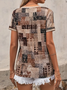 Women Geometric Short Sleeve Tee T-shirt V Neck Printing Casual Summer Graphic Tee Top